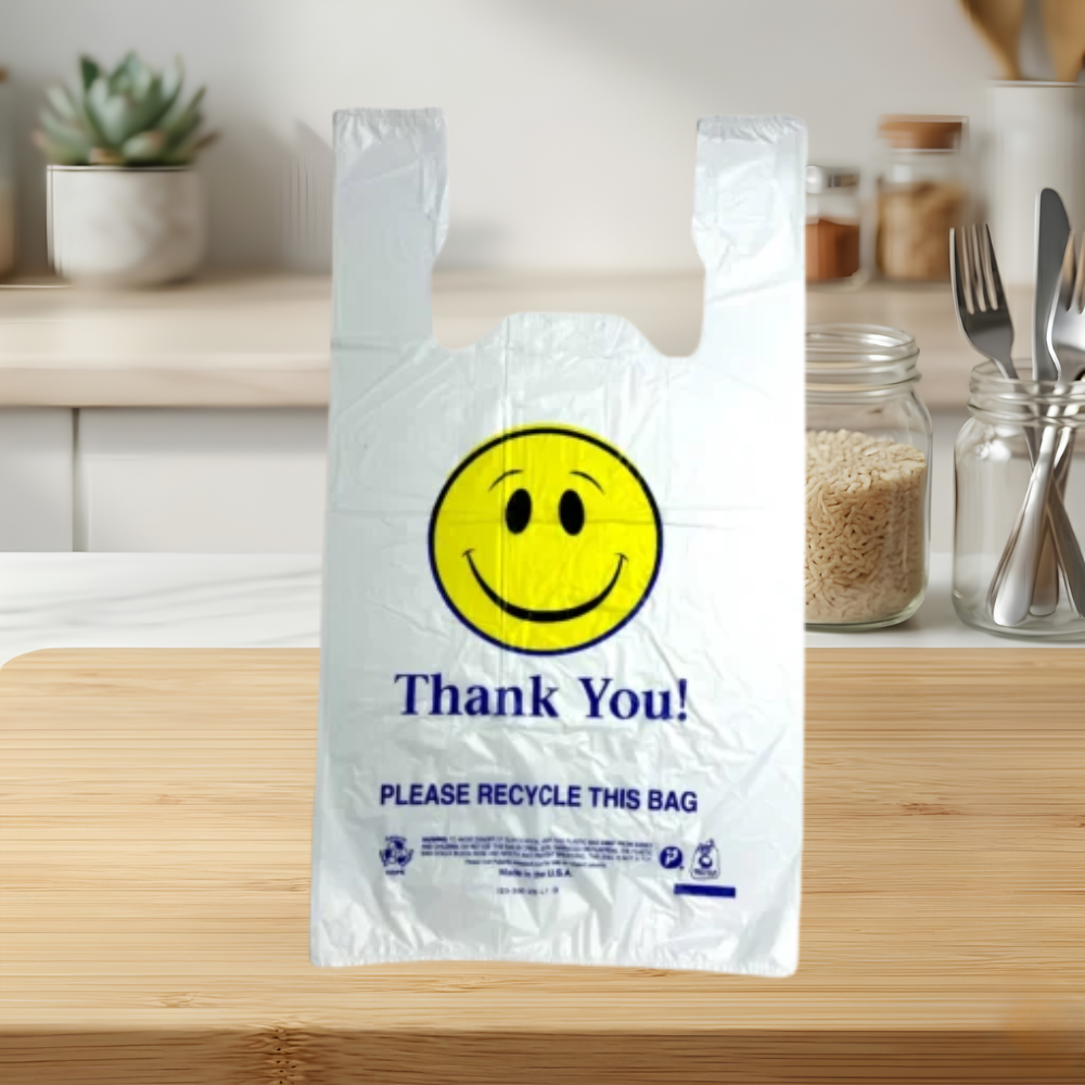 12X7X21 SMILE FACE PLASTIC BAGS 16 14 MIC