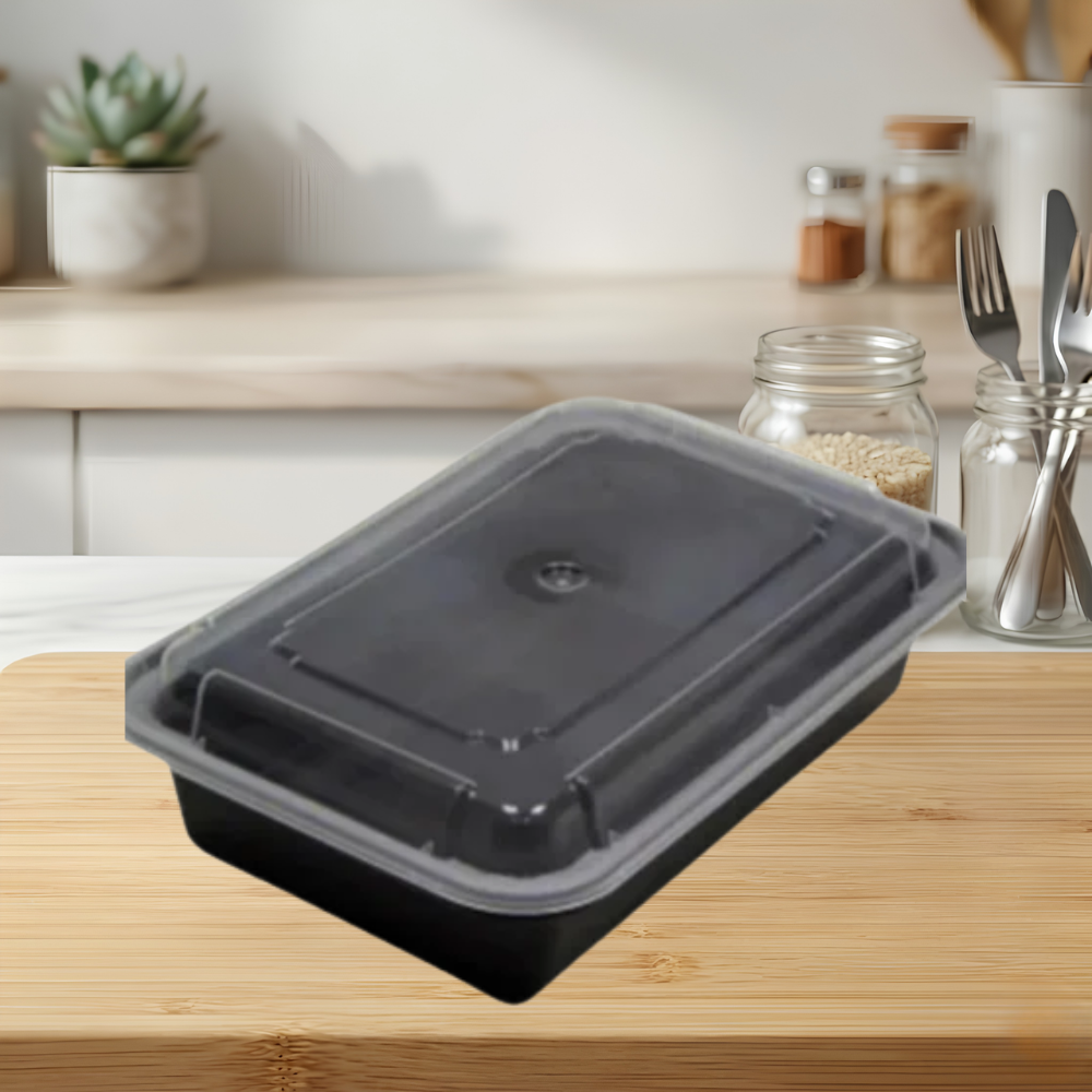 16 OZ RECTANGULAR MICROWAVEABLE CONTAINERS COMBO PACK BLACK