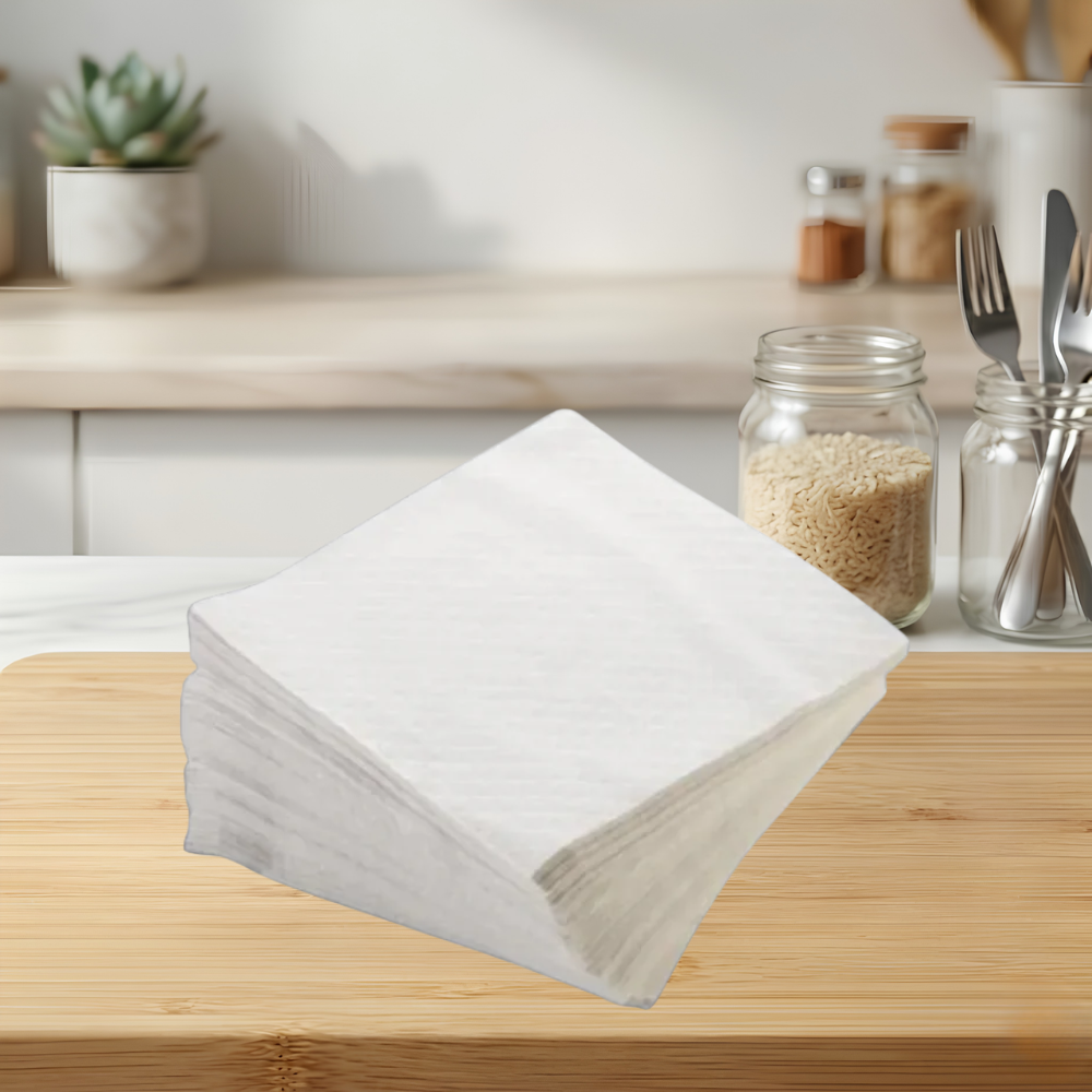 16.5×17 FLAT DINNER NAPKINS WHITE 1PLY 1_4 FOLD