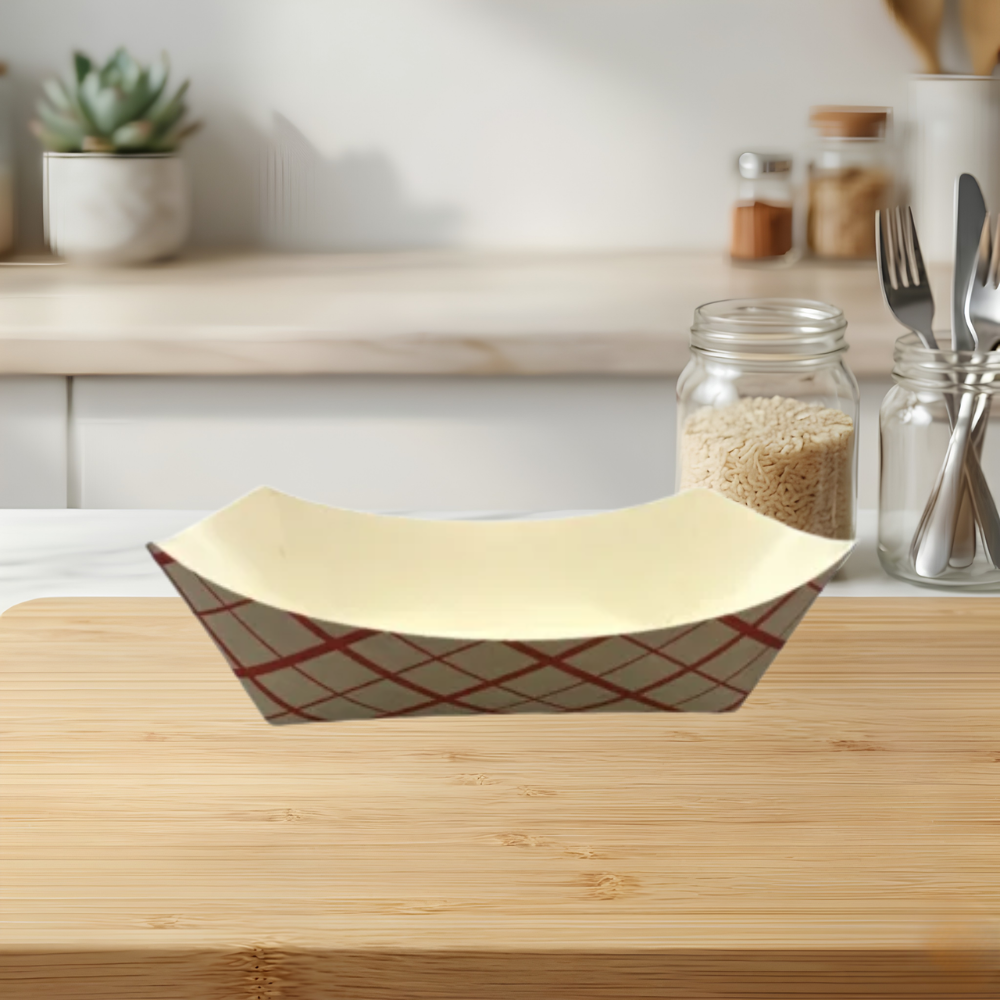 200-7.25″ X 4.75″ X 1.5″ RED PLAID 2 LB FOOD TRAY
