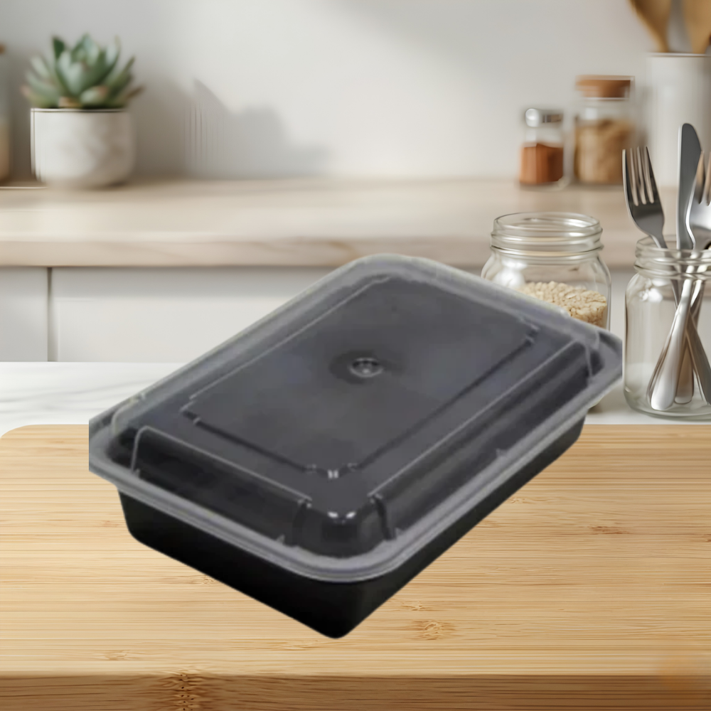 28 OZ RECTANGULAR MICROWAVEABLE CONTAINERS COMBO PACK BLACK