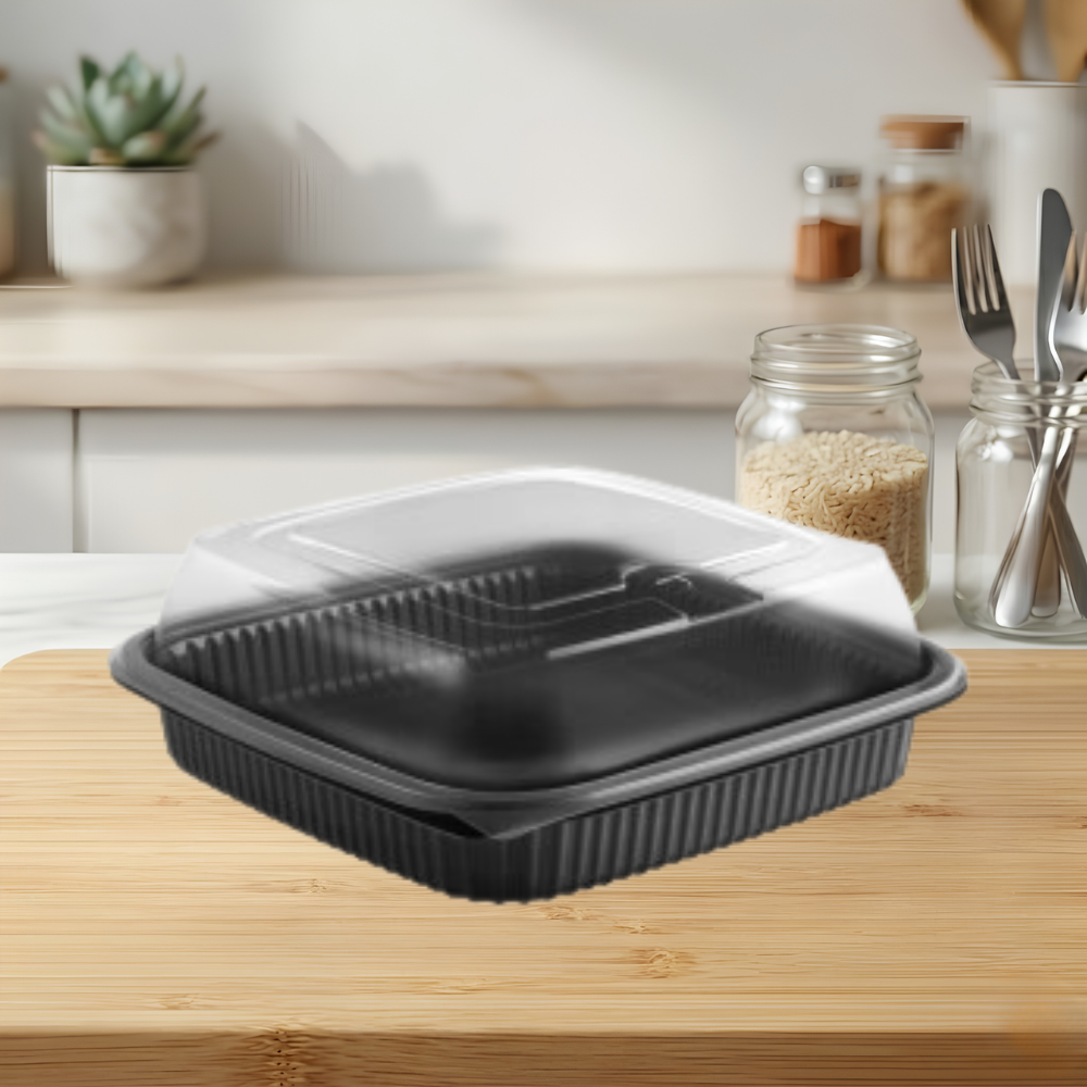 Anchor Culinary Squares Black 1-comp Base, Anti-fog MW High Dome Lid, Combo Pack