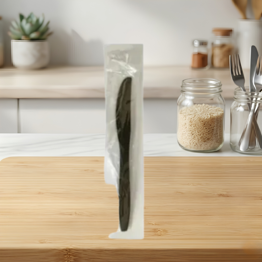 BLACK HEAVY PLASTIC INDIVIDUALLY WRAPPED KNIFE