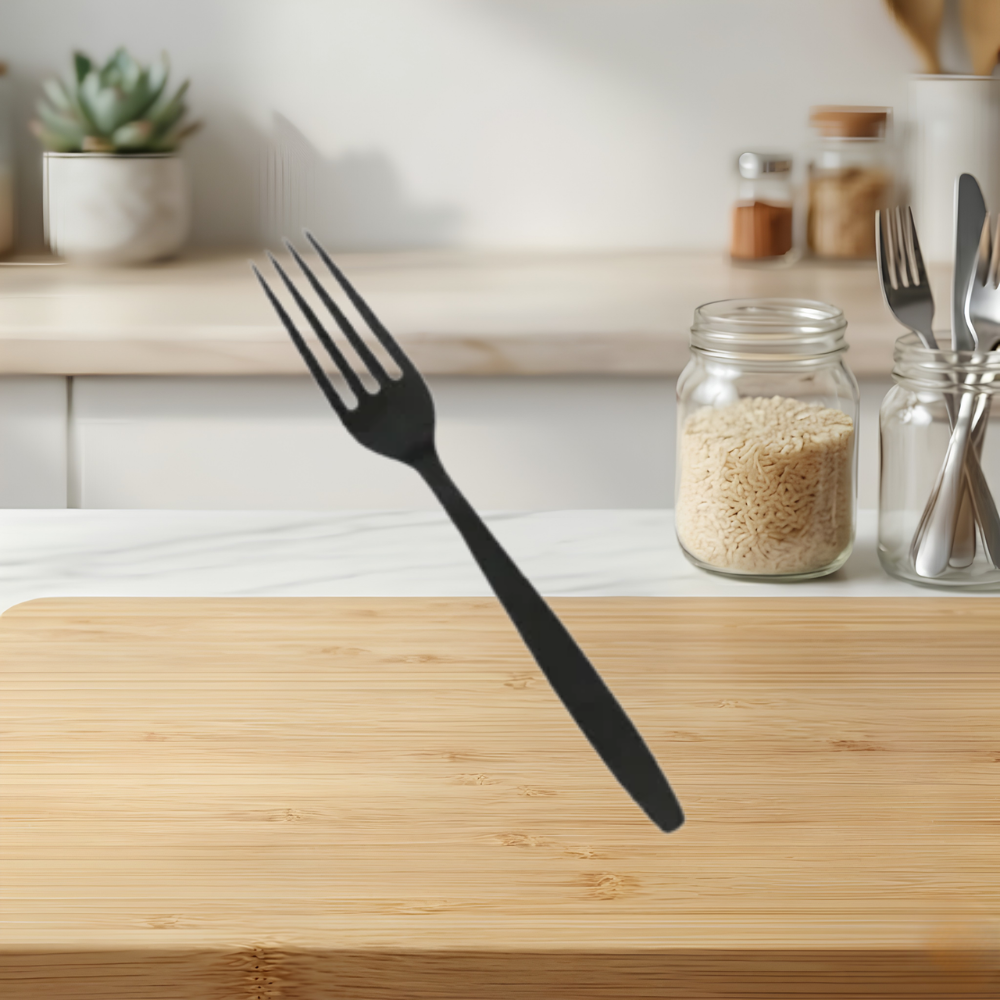FULL SIZE HEAVY FORKS BLACK PLASTIC POLYSTYRENE