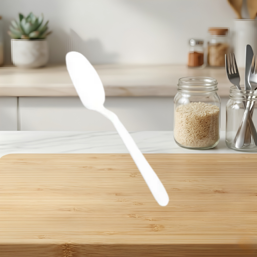FULL SIZE HEAVY SPOON WHITE PLASTIC POLYPROPYLENE