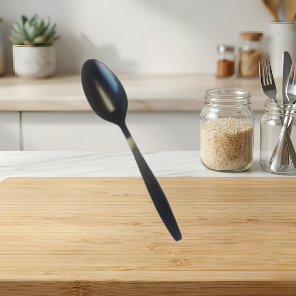 FULL SIZE HEAVY SPOONS BLACK PLASTIC POLYSTYRENE